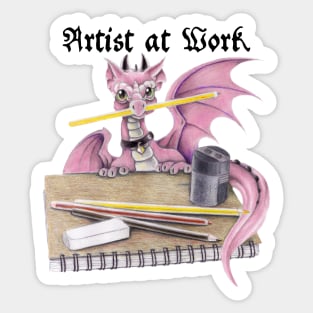 Artist at Work - Cute Pink Dragon Artist at Work Sticker